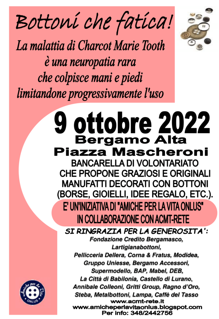 Volantino Bancarella solidale Bottoni Bergamo città alta ottobre 2022